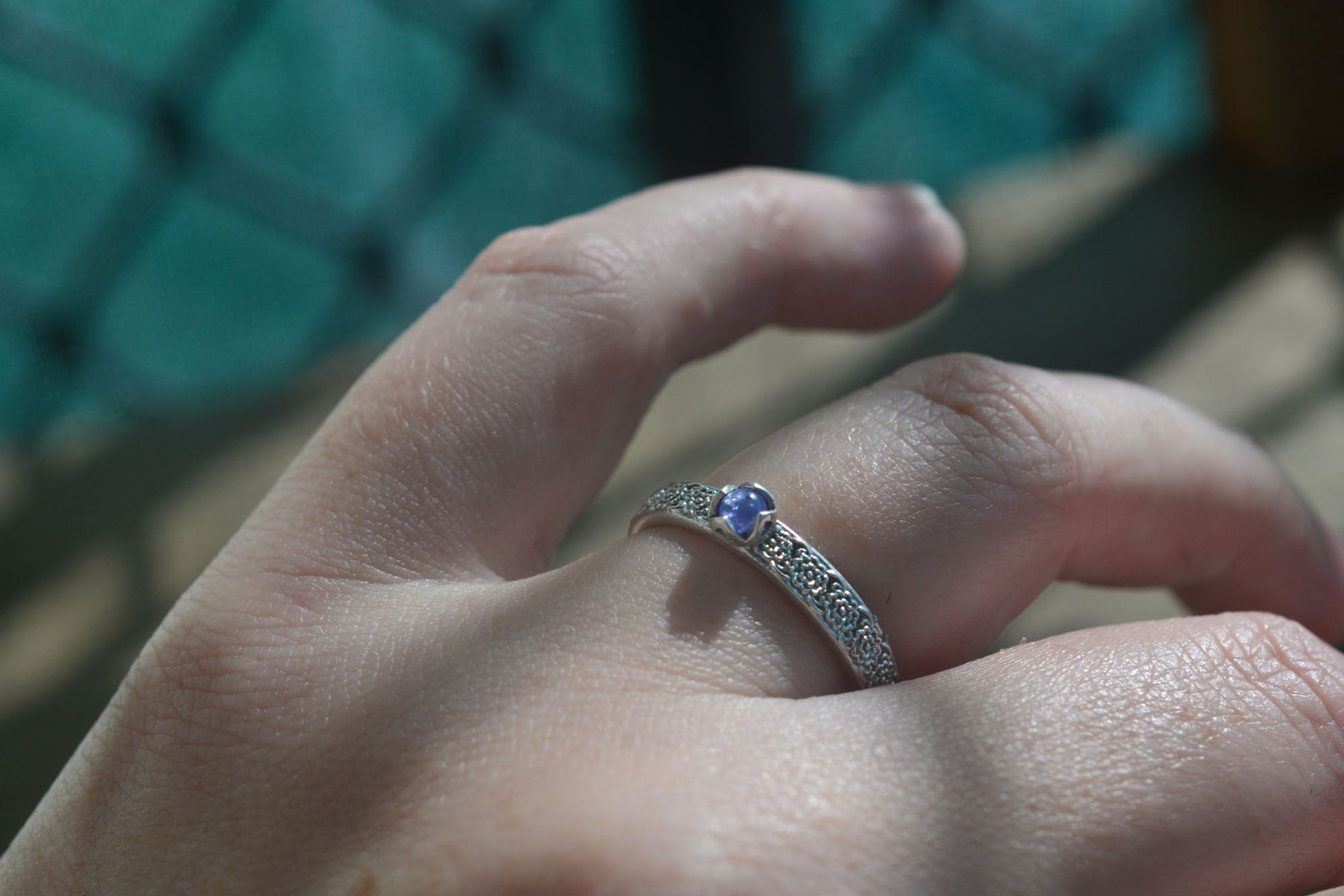 Chrysanthemum Stack Ring With Tanzanite Crystal