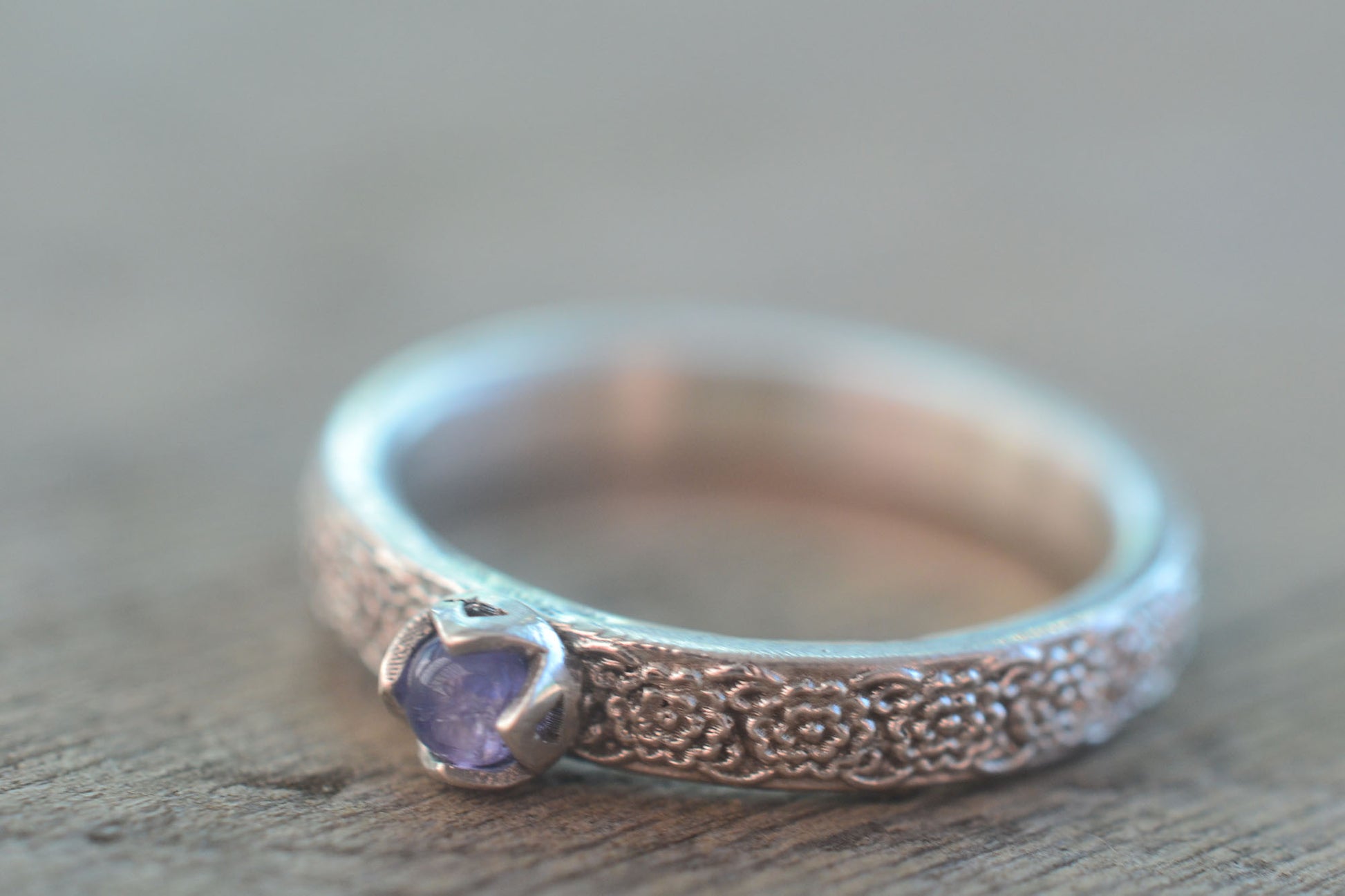 Silver Chrysanthemum Ring With Tanzanite Stone