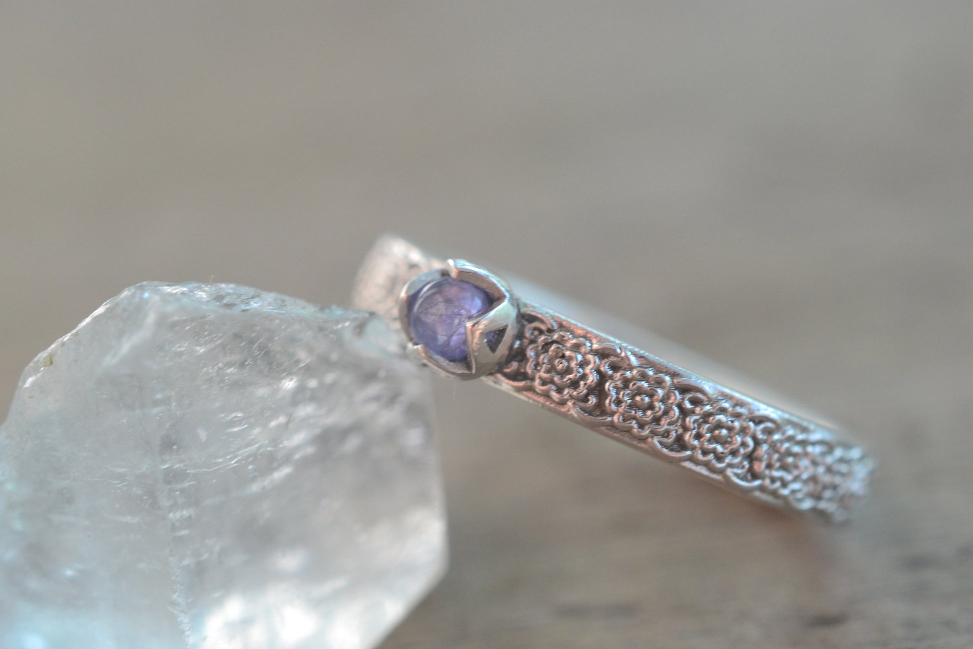 Tanzanite Stack Ring With Silver Flower Design