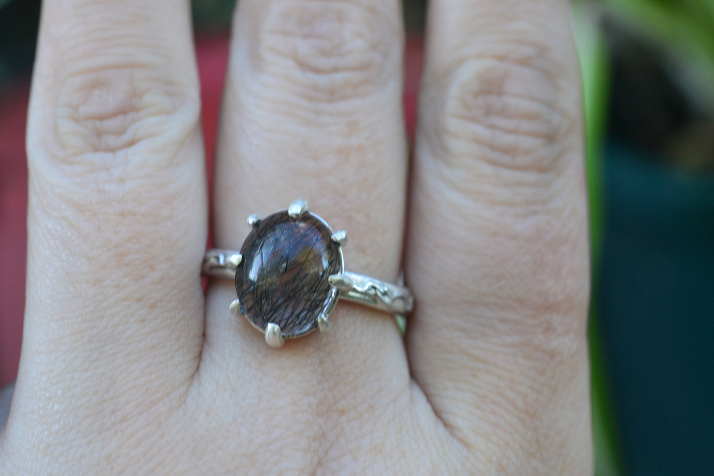 Oval Needle Quartz Cabochon Ring in 925 Silver