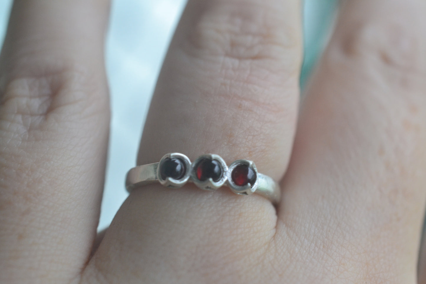 Natural Garnet Trio Ring in Sterling Silver