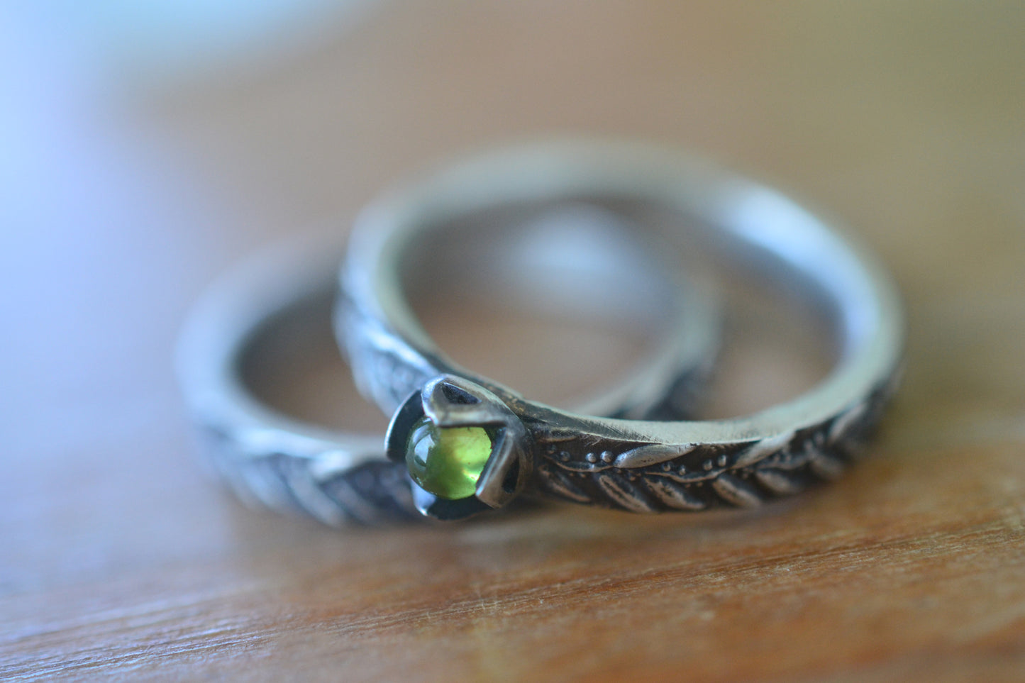 Vesuvianite Engagement Ring Set in Silver