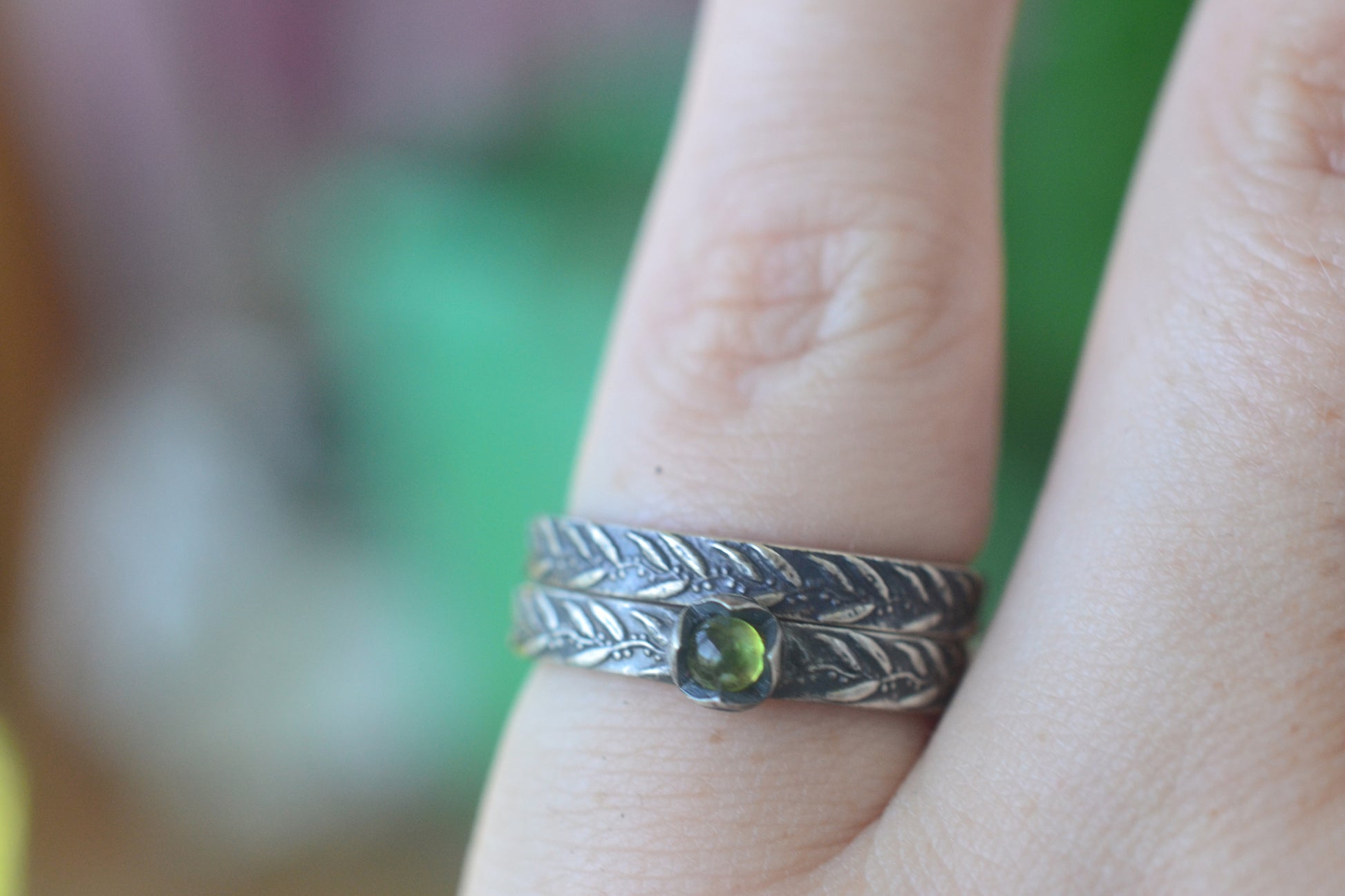 Vesuvianite Bridal Ring Set in Oxidised Sterling