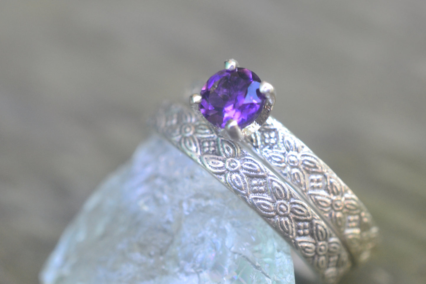 Victorian Style Amethyst Bridal Ring Set