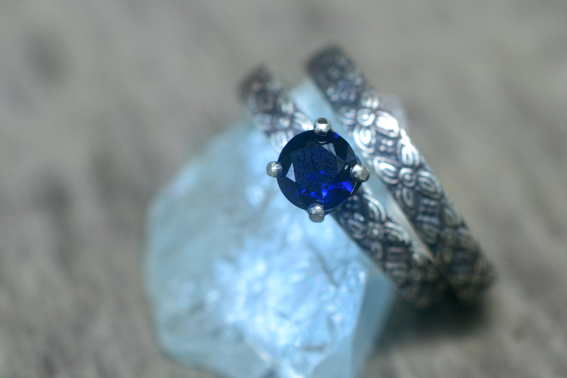 5mm Blue Sapphire Solitaire Bridal Set in Silver