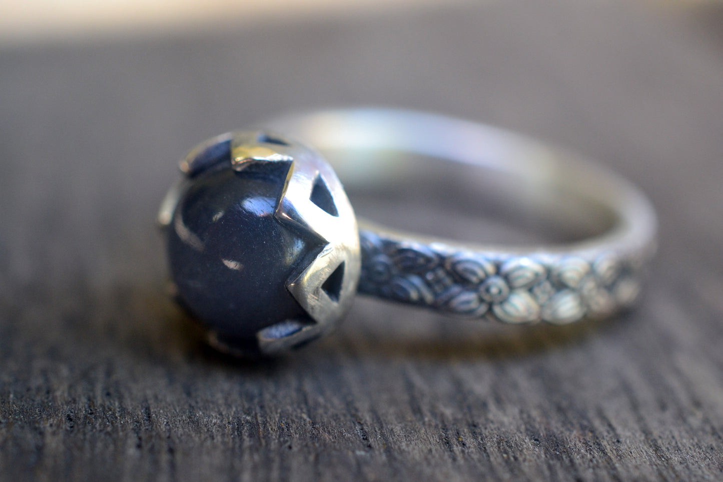 8mm Grey Moonstone Cabochon Ring in Silver