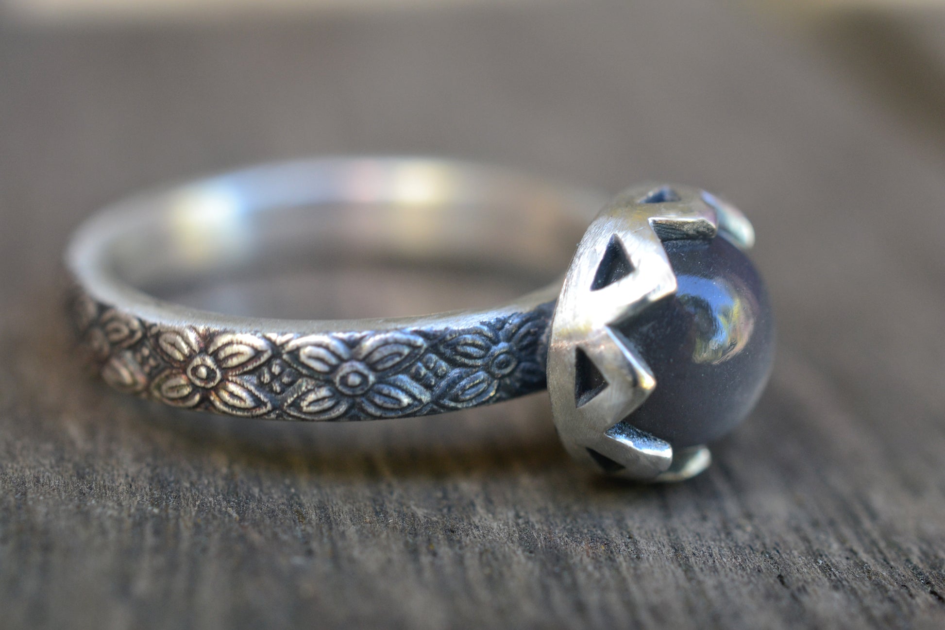 Victorian Poesy Style Grey Moonstone Ring