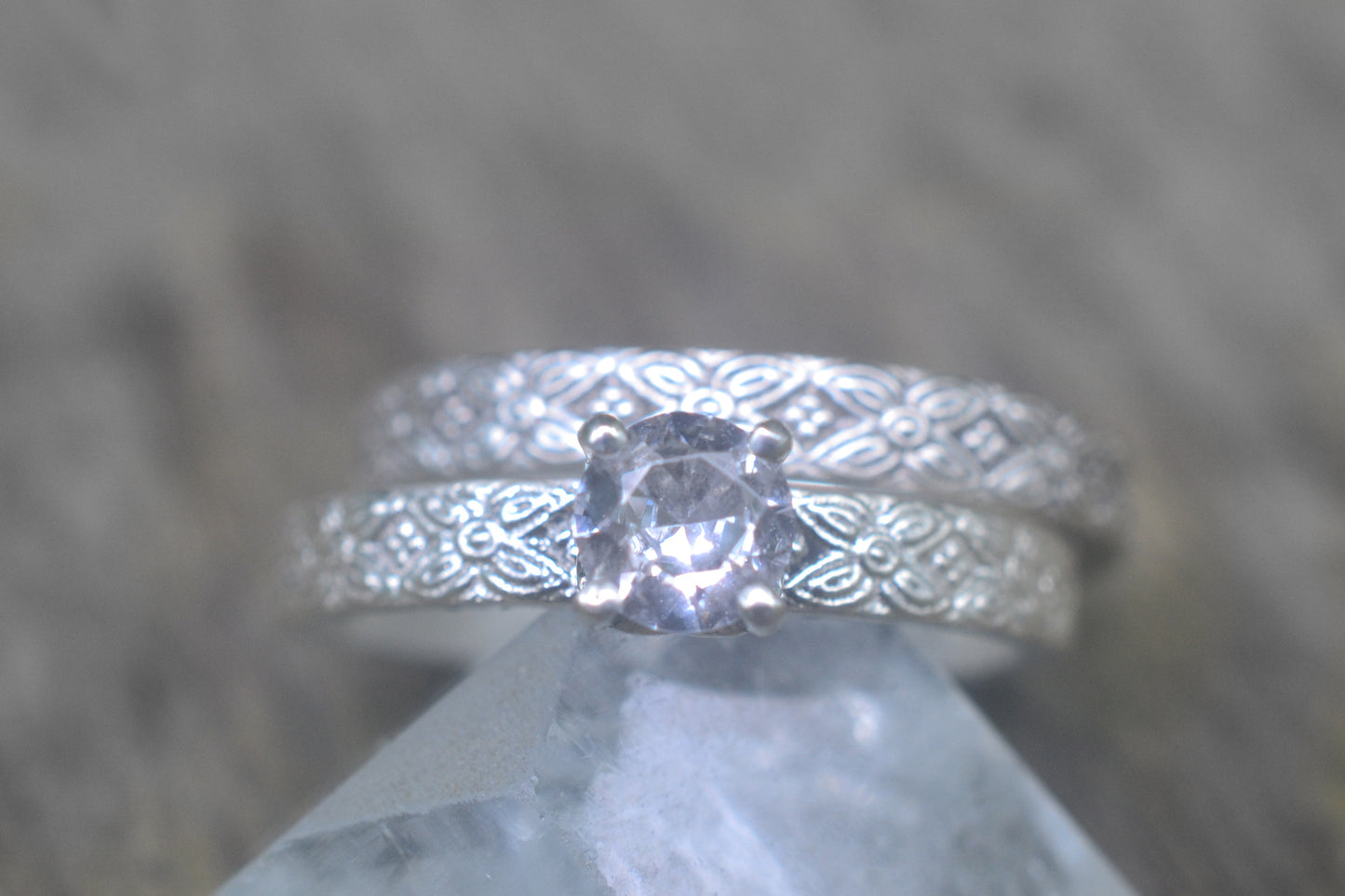 White Solitaire Bridal Ring Set In Sterling