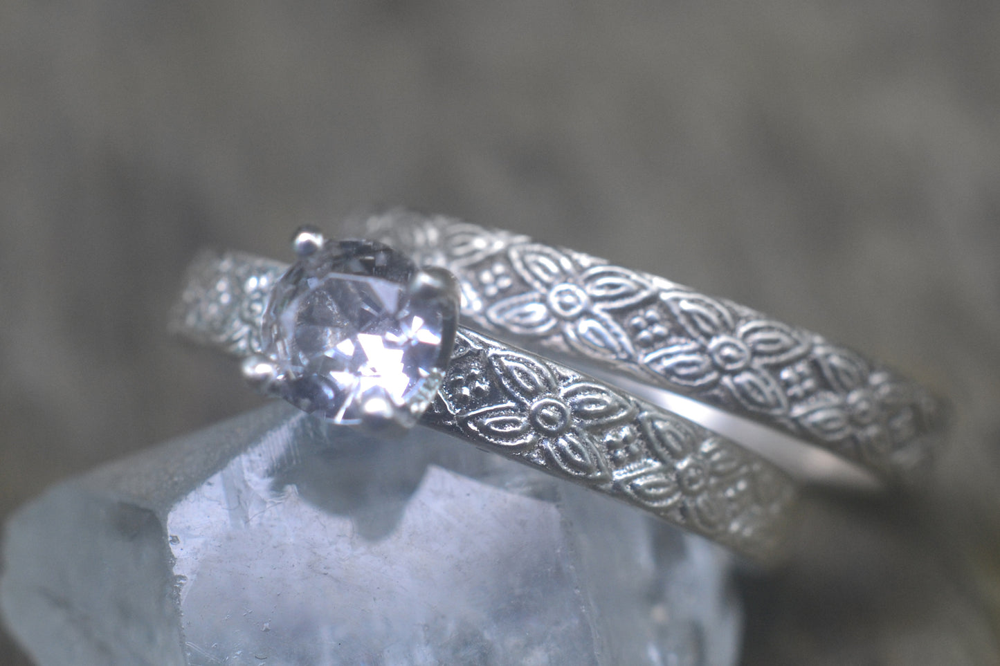 Faceted White Stone Wedding Set in Silver
