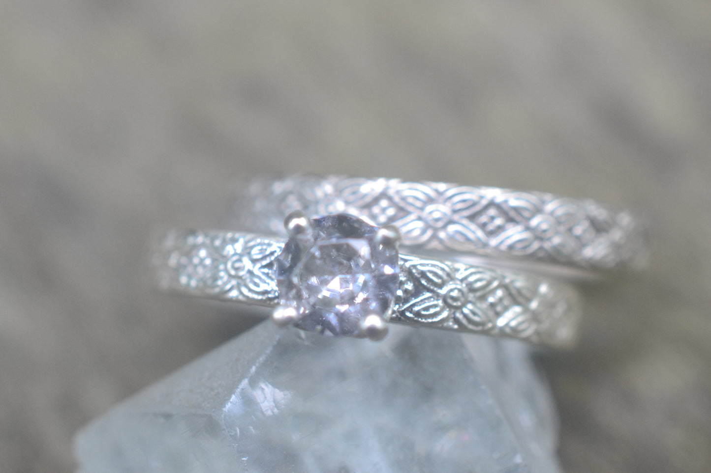 White Sapphire Medieval Style Wedding Set