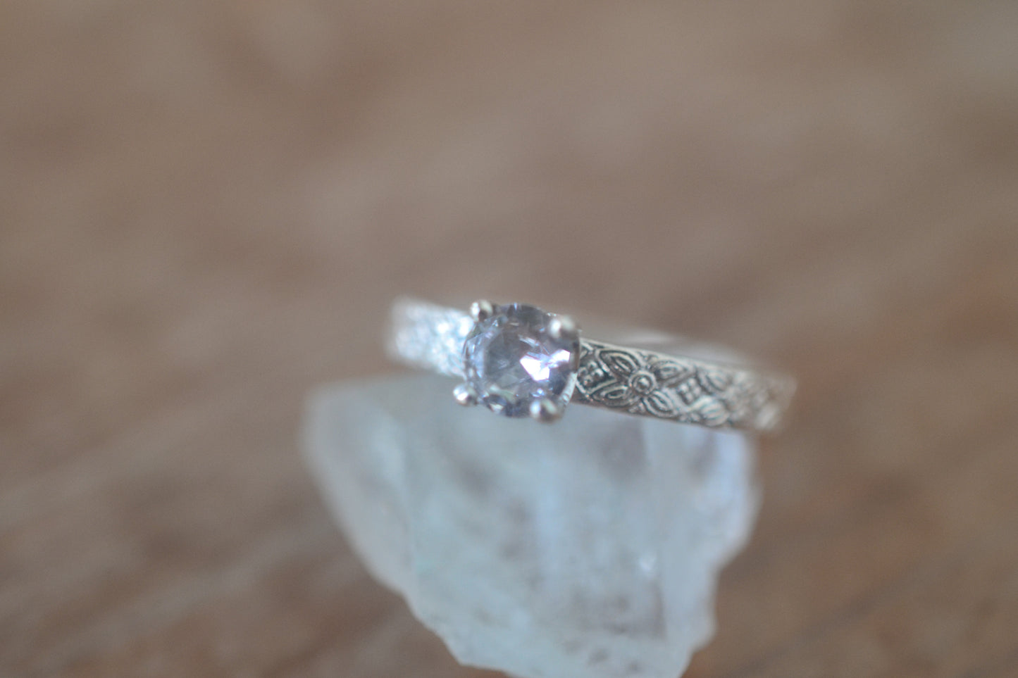 Round White Sapphire Gem Ring in Sterling Silver