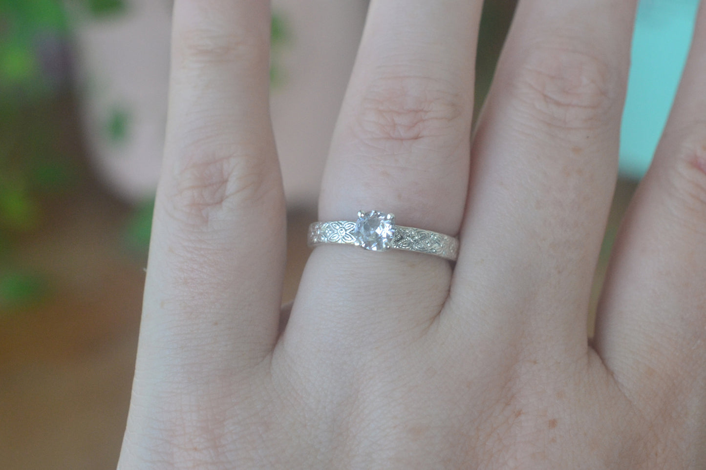 Medieval Poesy Style White Sapphire Ring