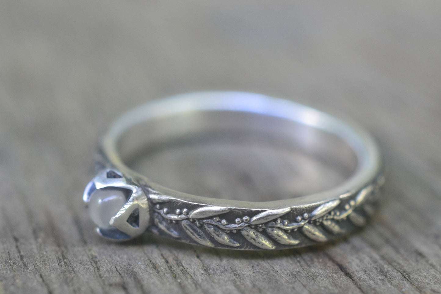 Eucalyptus Leaf Ring With Natural Moonstone