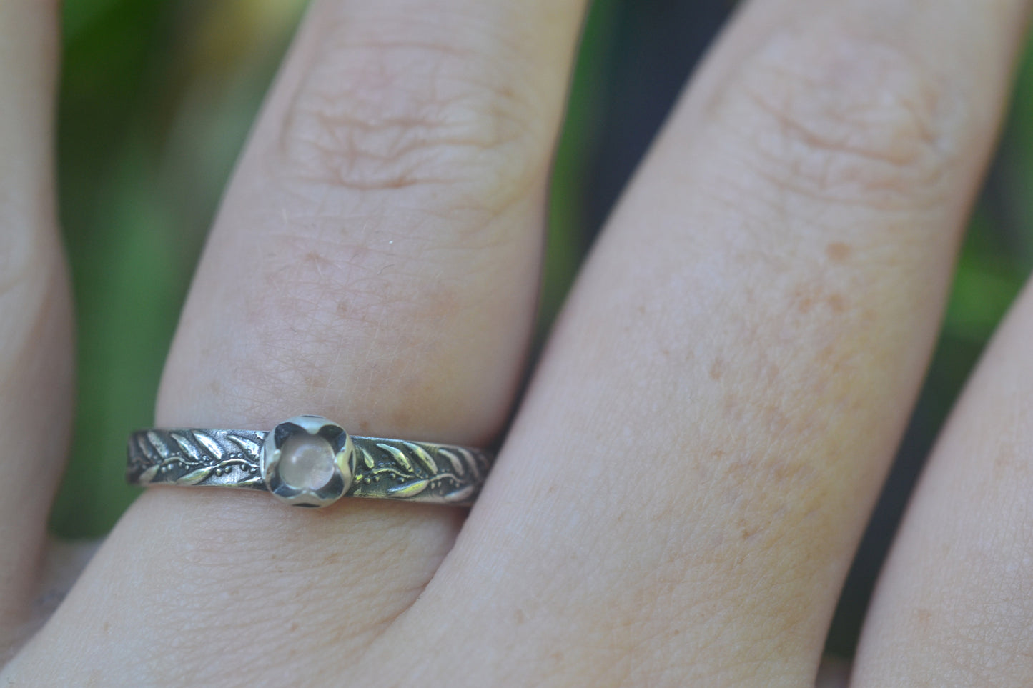 Gum Leaf Stack Ring With Natural Moonstone