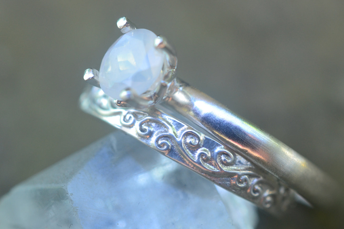Natural White Moonstone Wedding Set