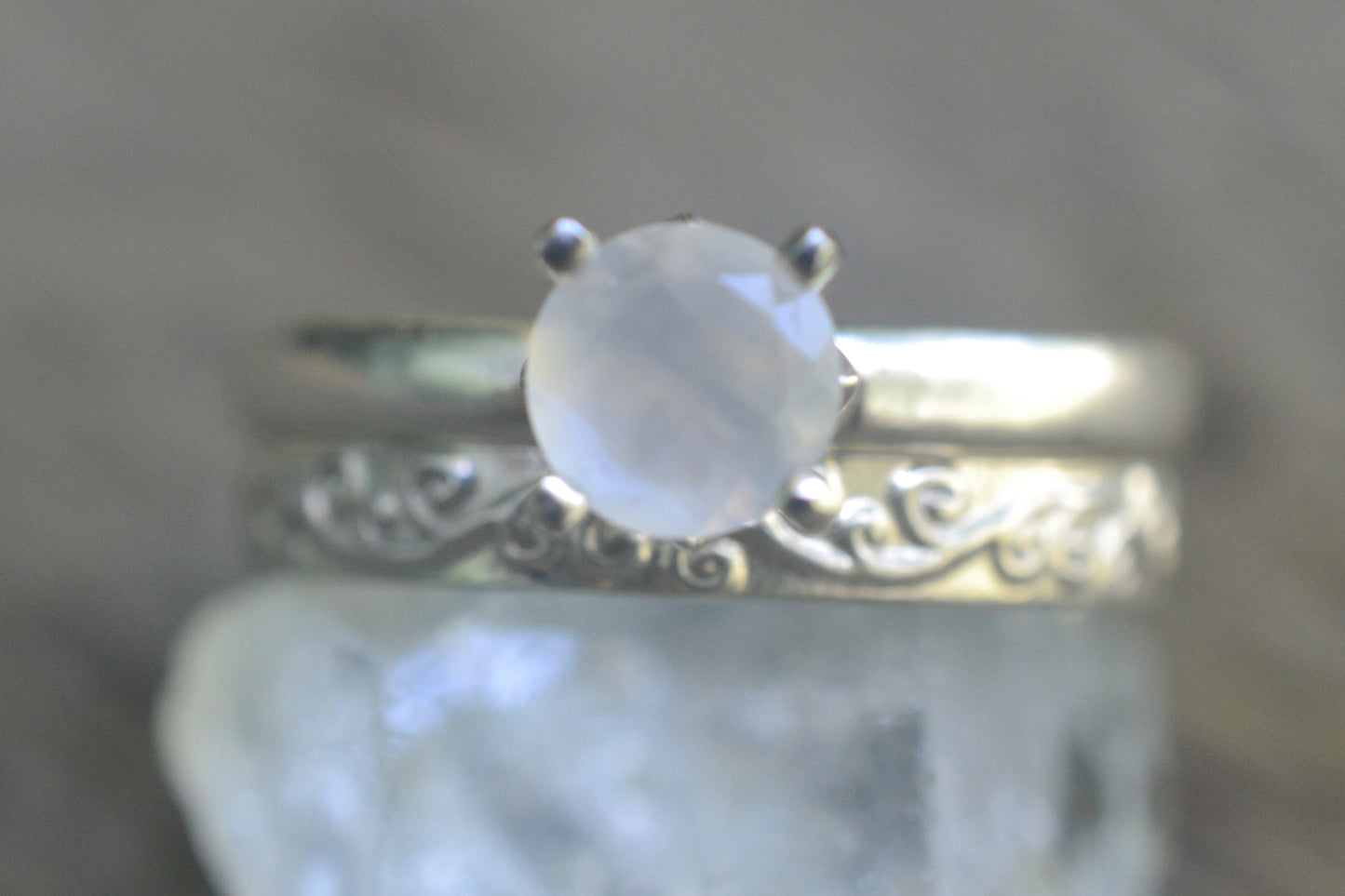 Swirl Wedding Band Set With White Moonstone