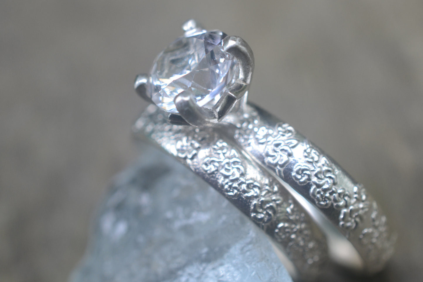 Art Nouveau White Sapphire Wedding Set in Silver