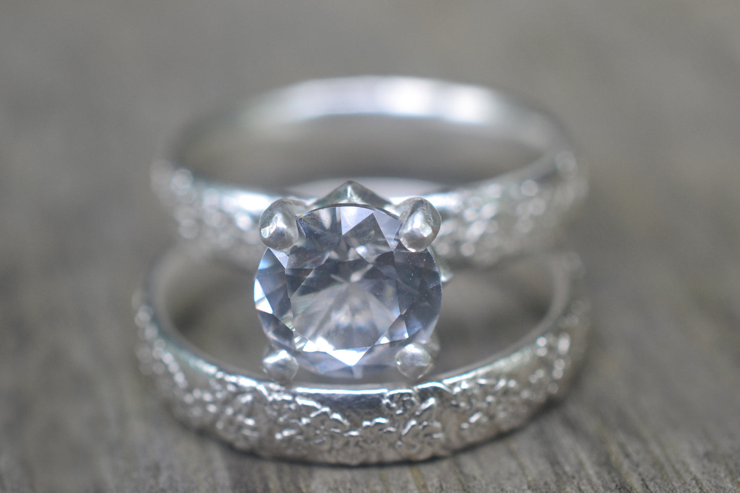 Silver Cherry Blossom Wedding Set with Sapphire