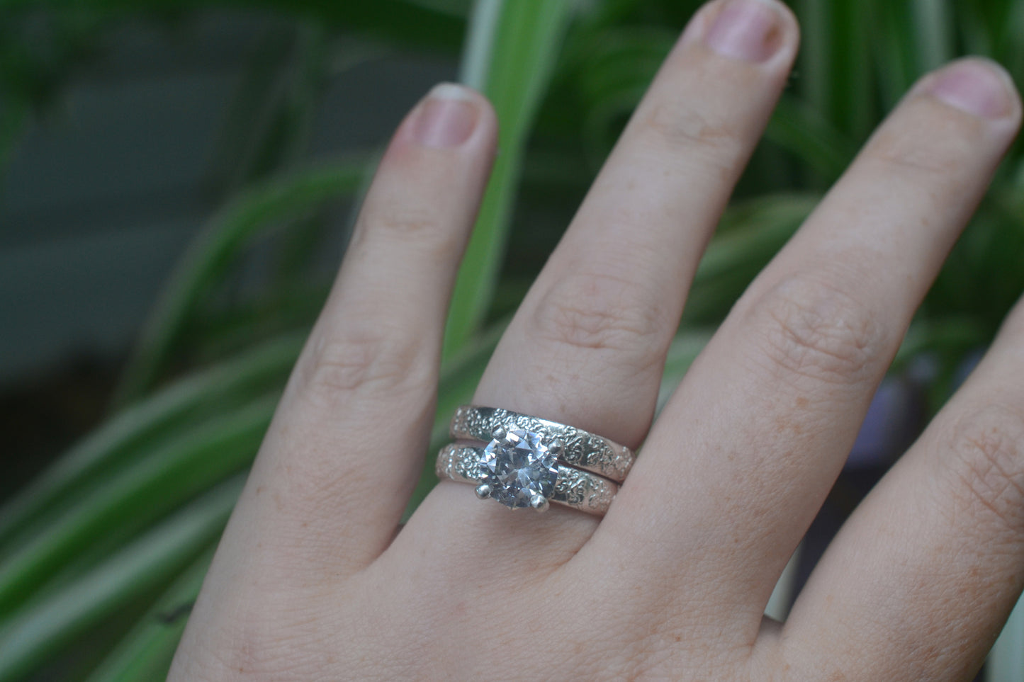 Vintage Style White Sapphire Bridal Set in Silver