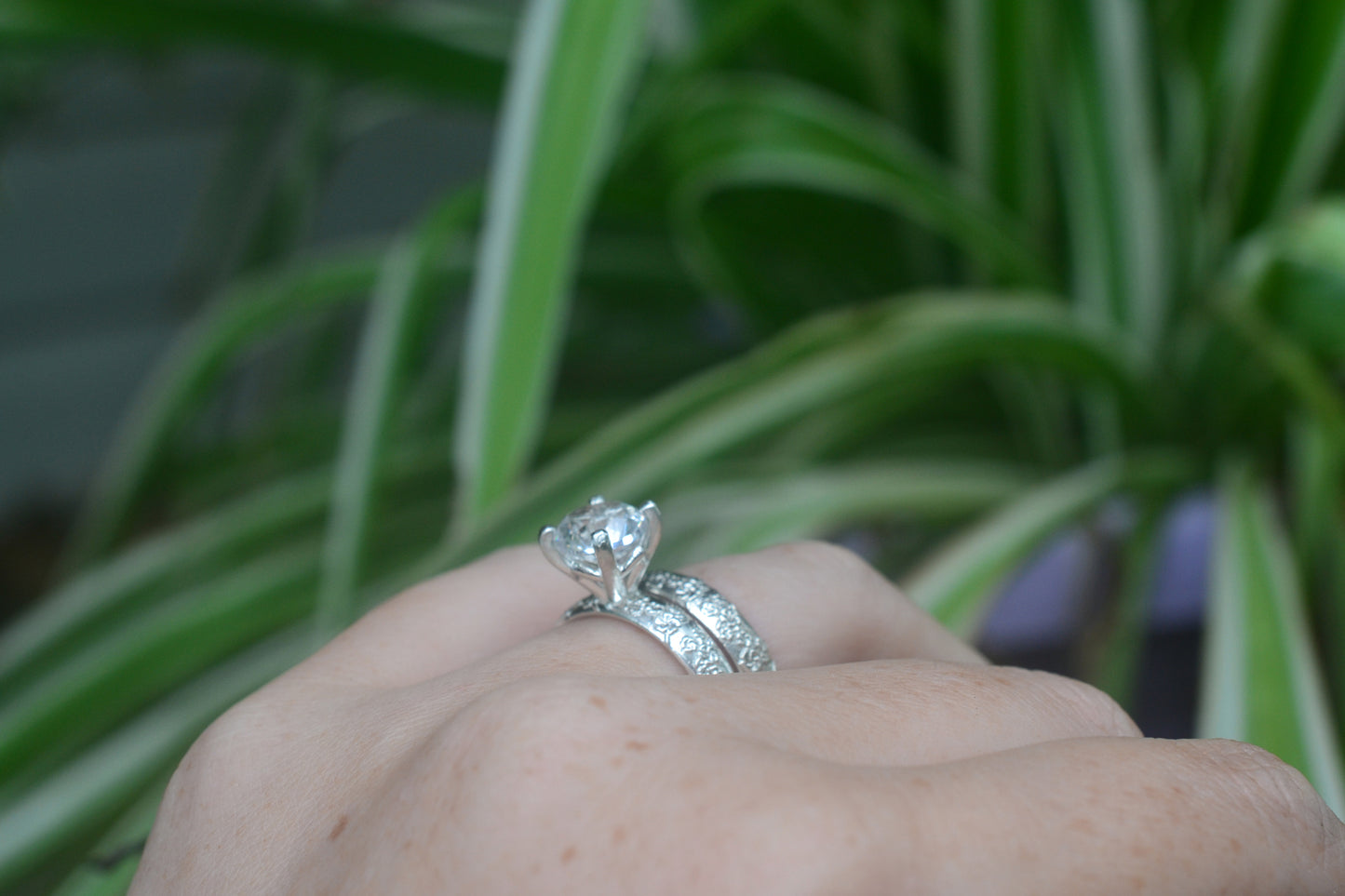 High Profile White Sapphire Wedding Set in Silver