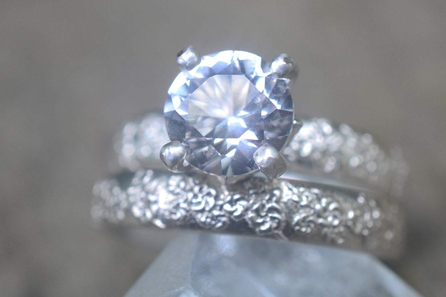 8mm White Sapphire Wedding Set in Silver