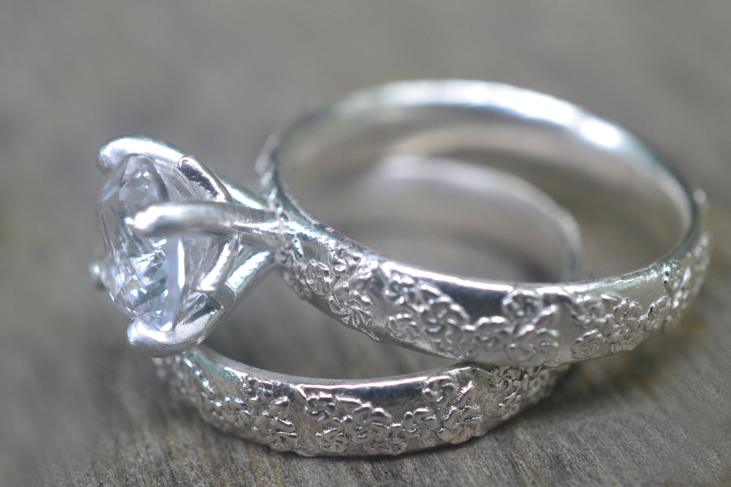Clear Sapphire Engagement Ring Set in Silver