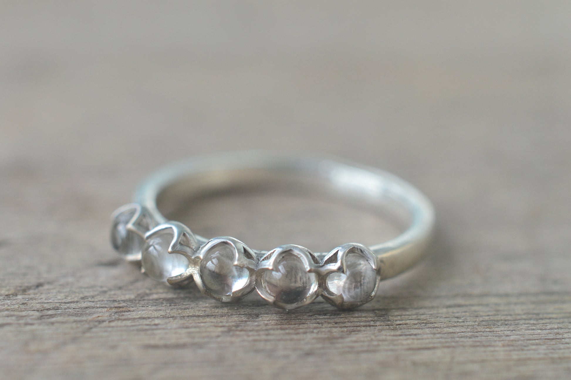 Multistone White Topaz Cabochon Ring in Silver