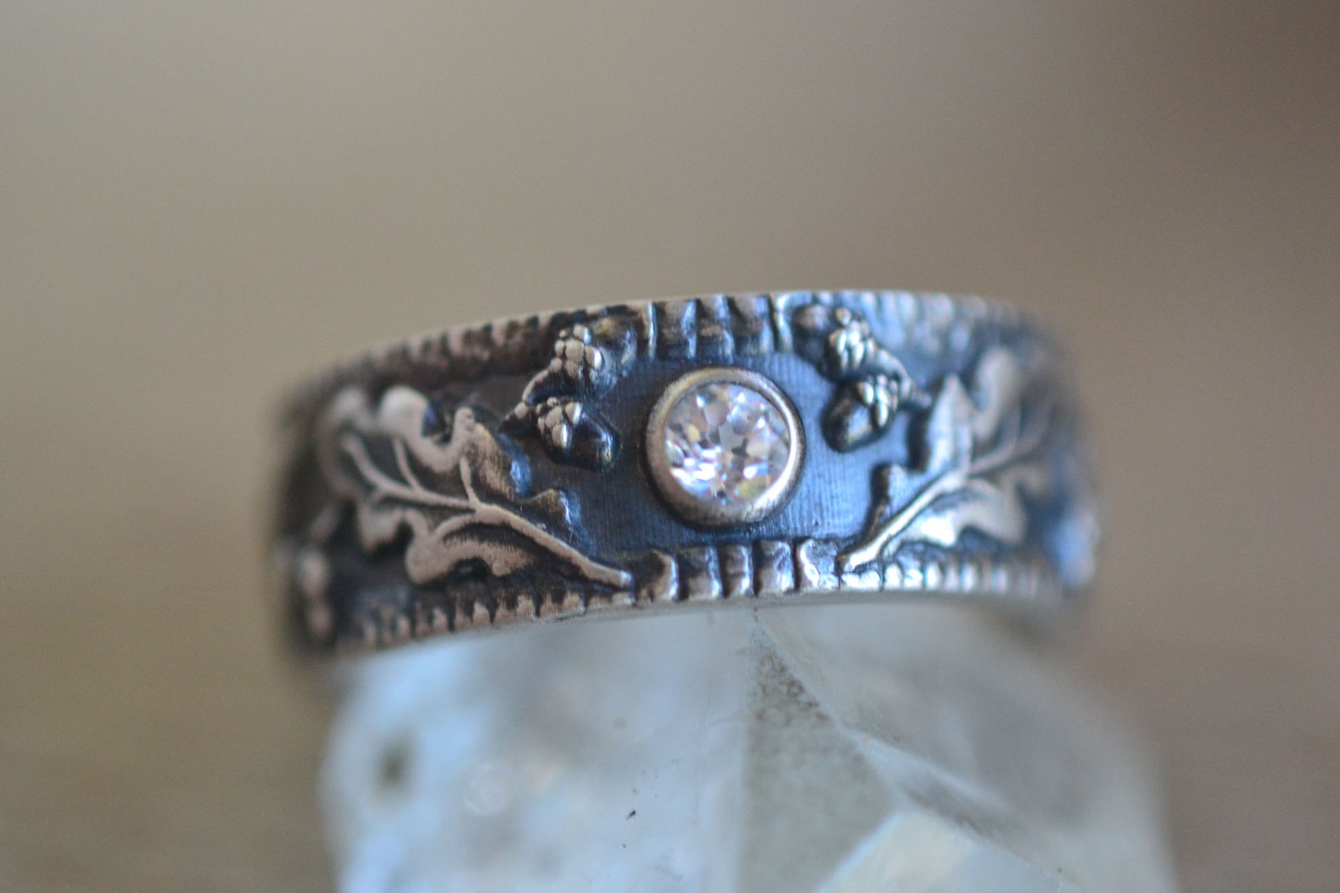 3mm White Zircon Wedding Band in Oxidised Silver