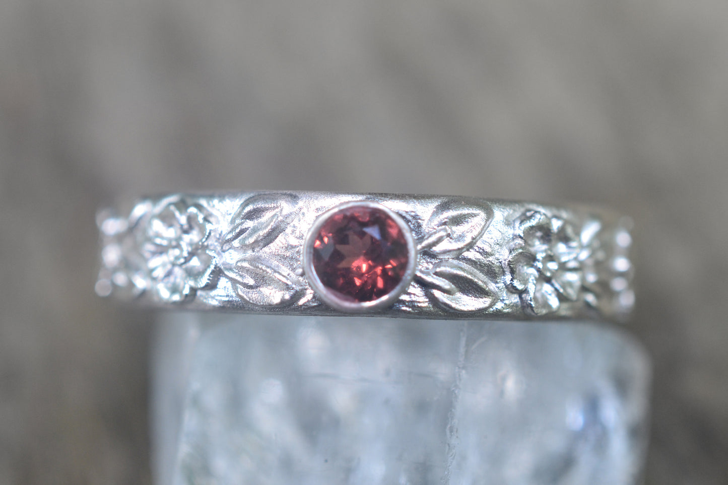 Garnet Wedding Band For Men With Roses
