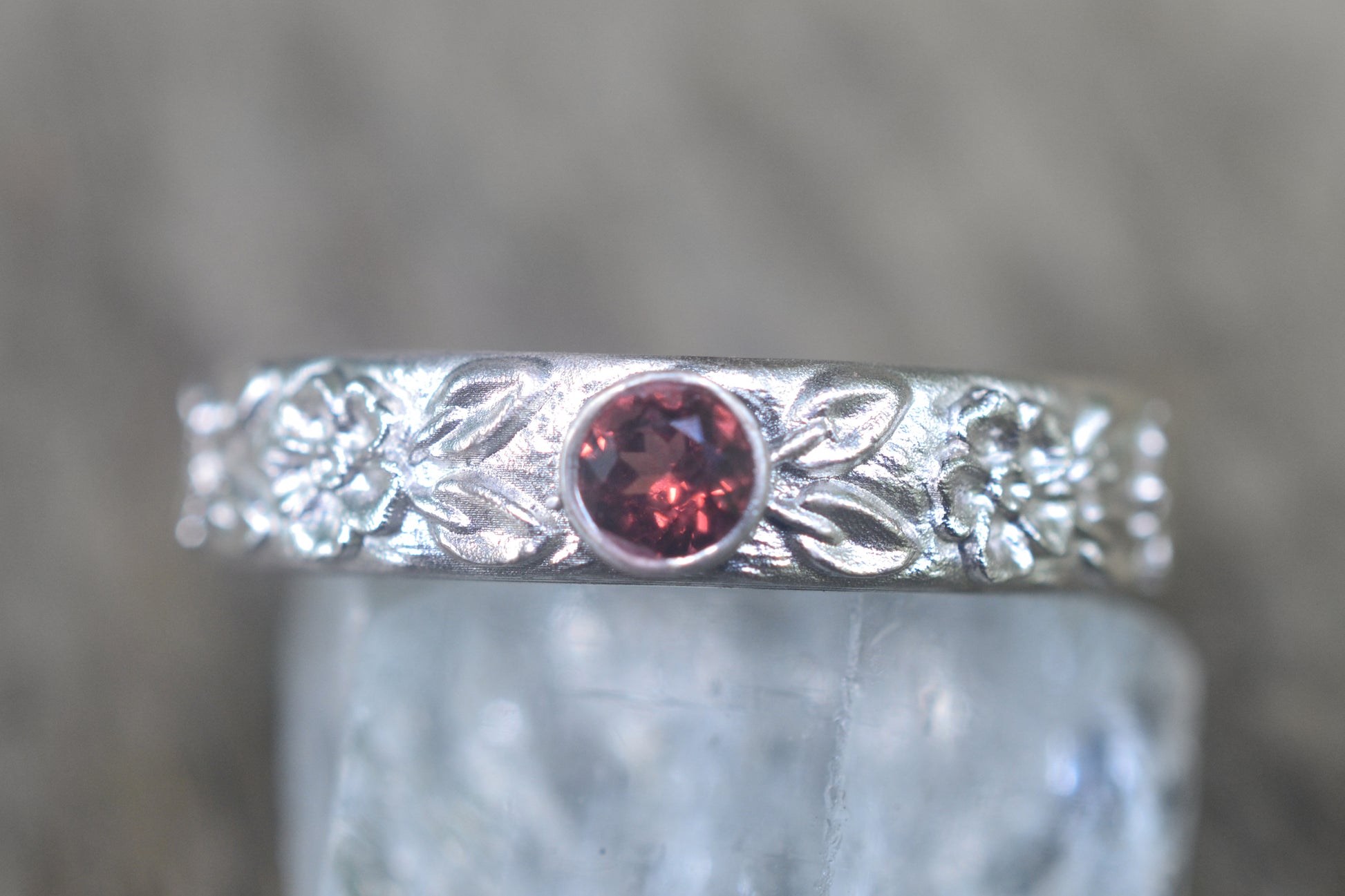 Garnet Wedding Band For Men With Roses
