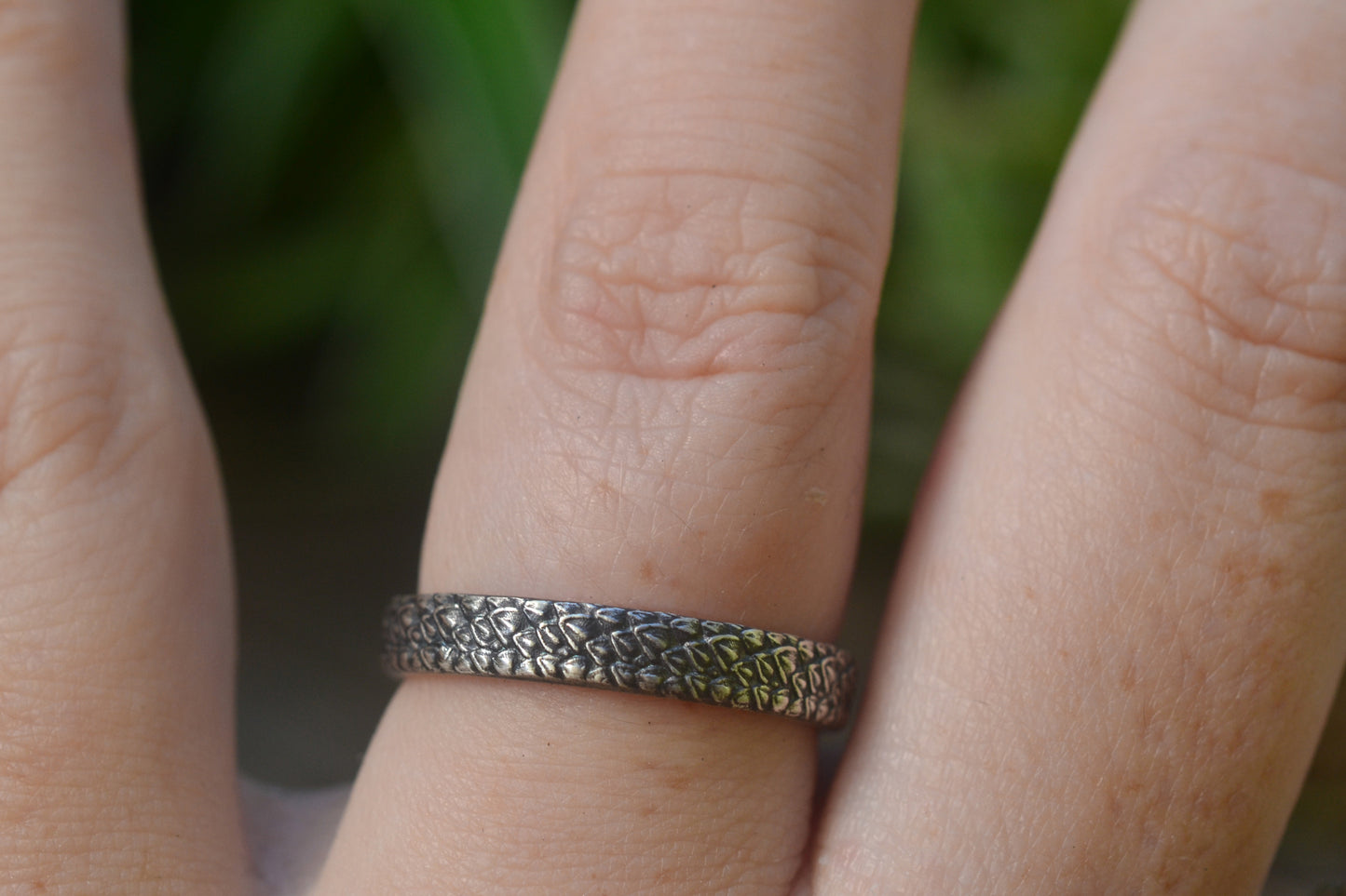 Womens Oxidised Silver Wyvern Scale Ring