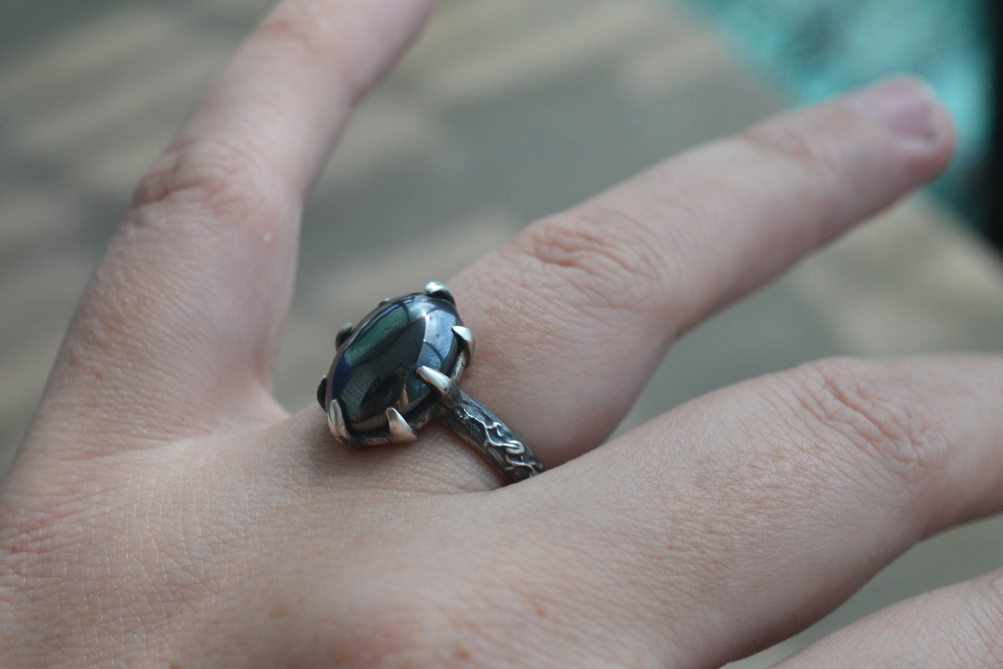 Hematite Cabochon Ring in Sterling Silver