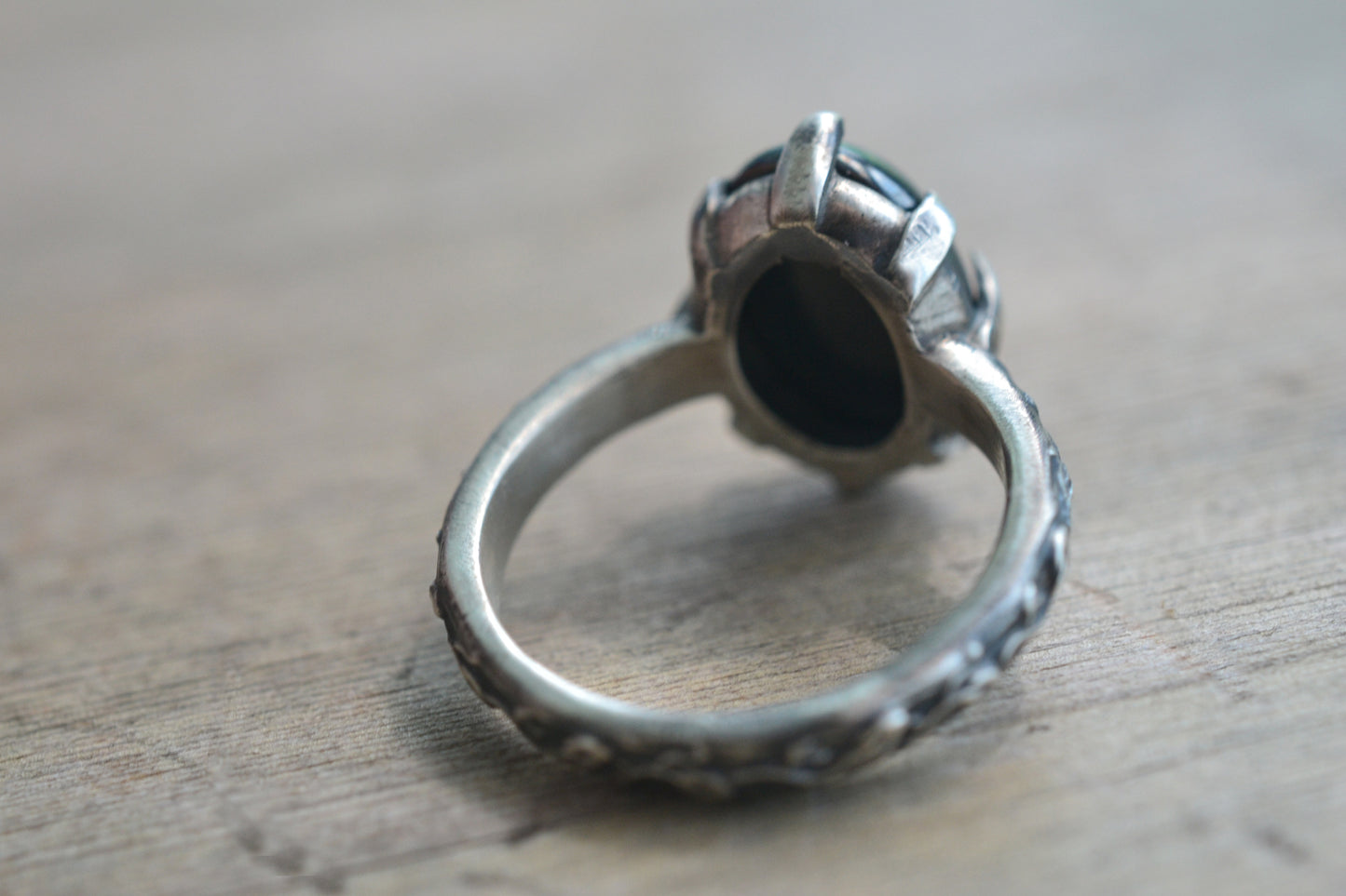 Gothic Vine Leaf Ring With Natural Haematite