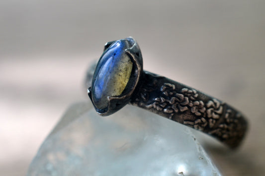 Marquise Cut Labradorite Ring in 925 Silver
