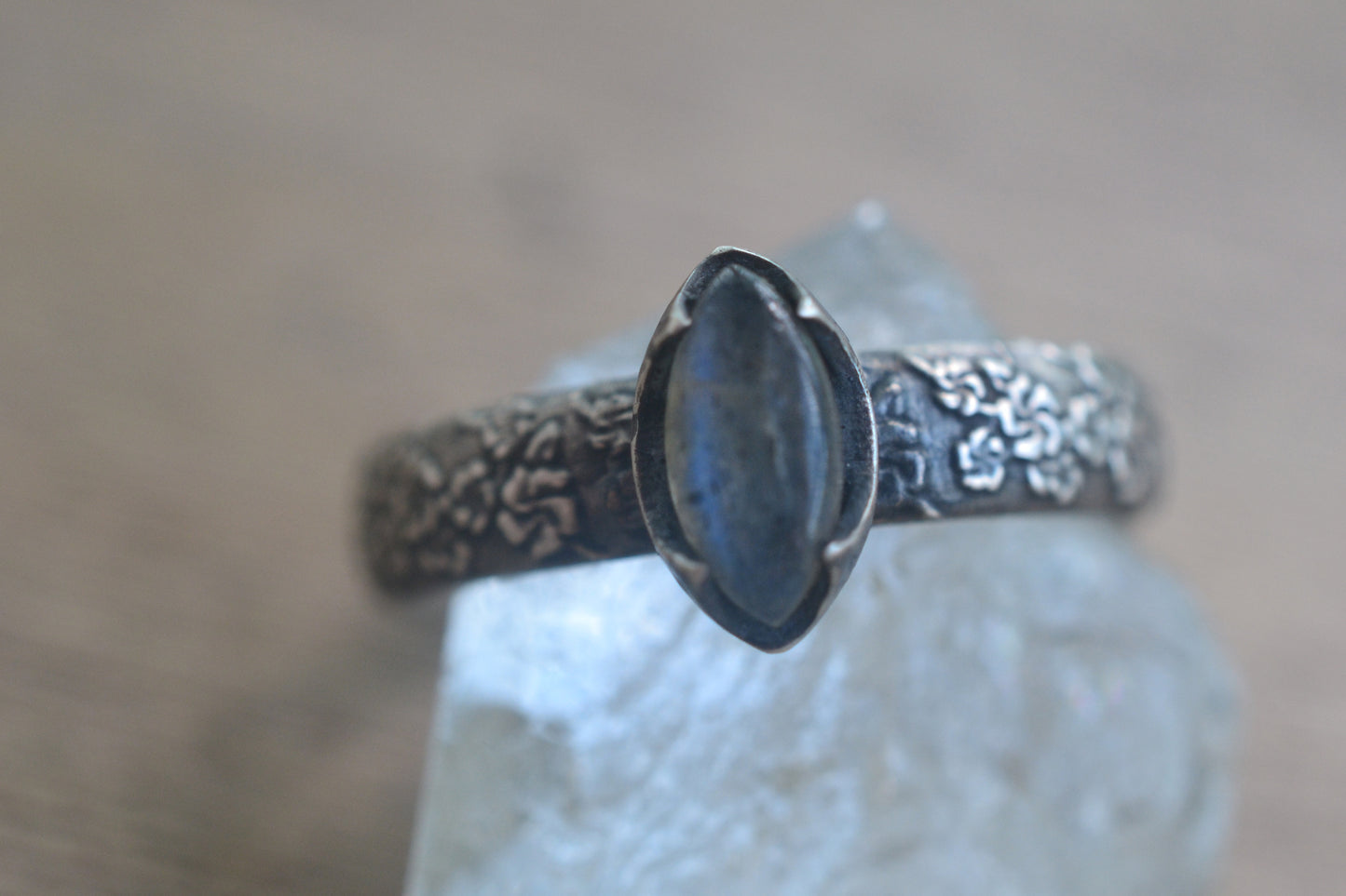 Womens Natural Labradorite Crystal Statement Ring