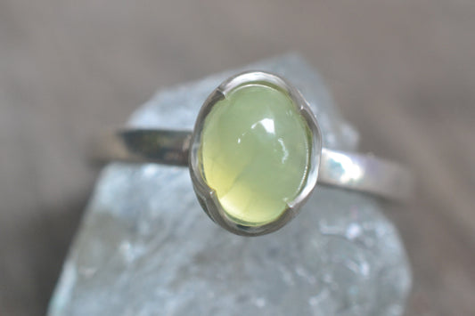 Natural Prehnite Crystal Ring in Sterling Silver