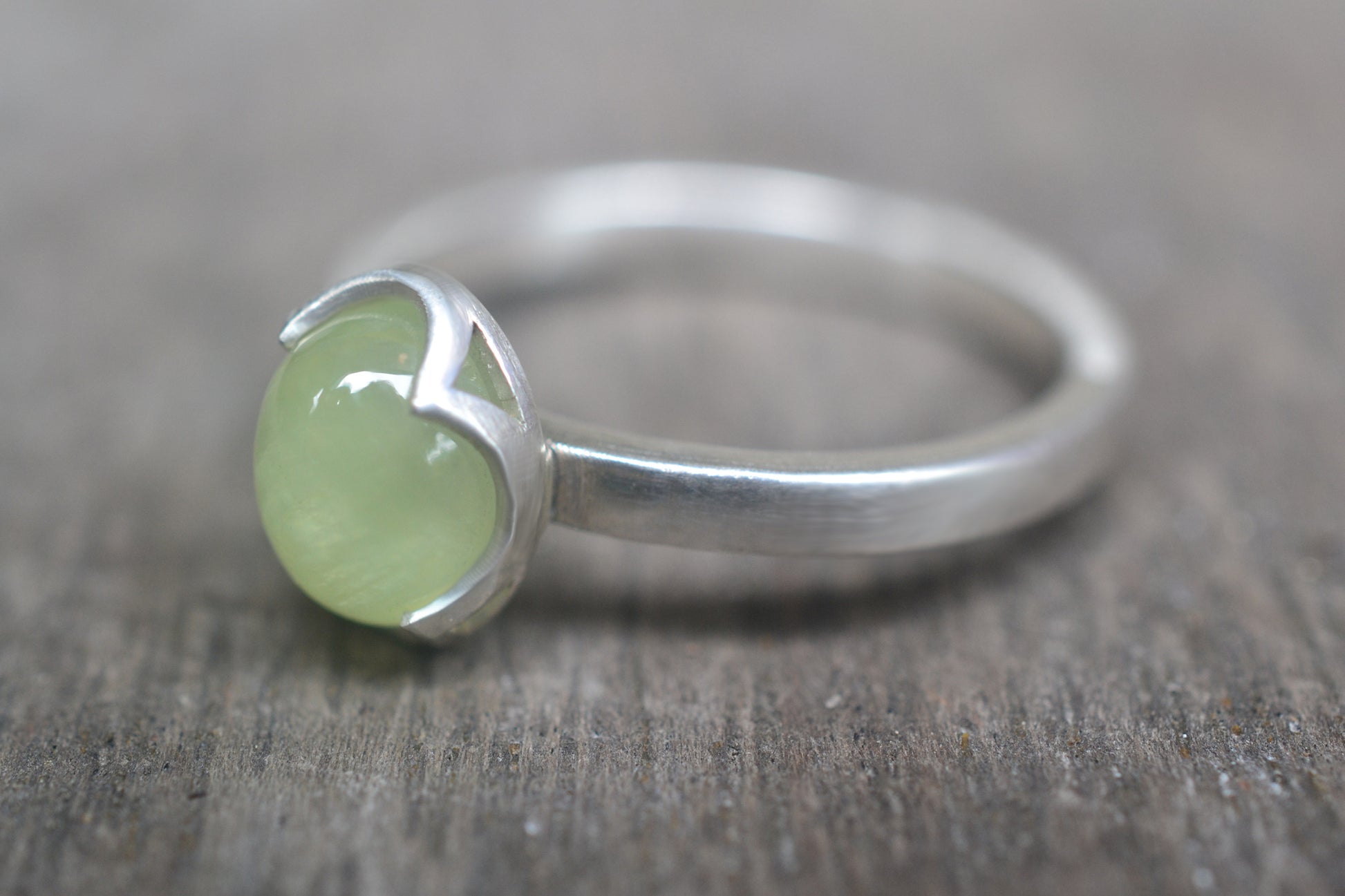 Simple Prehnite Cabochon Ring in 925 Sterling