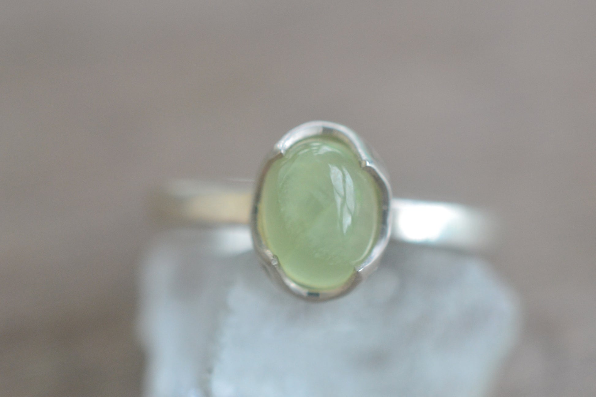 Pale Green Crystal Ring in Recycled Silver