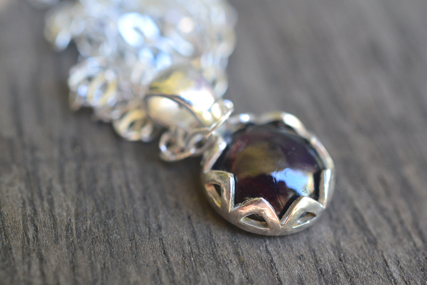 Womens Garnet Pendant WIth Silver Chain