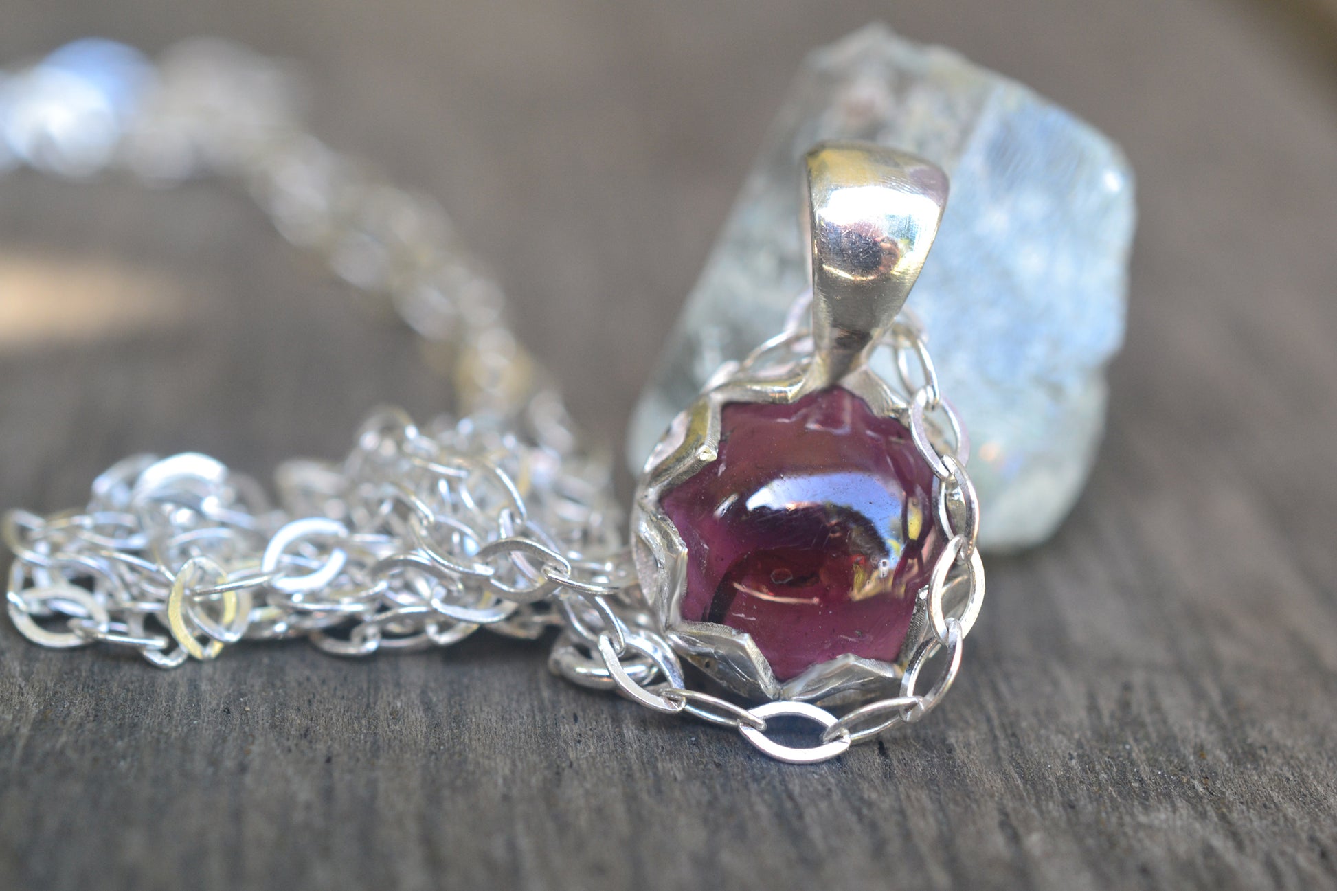 Small Garnet Necklace With Sterling Silver Bezel