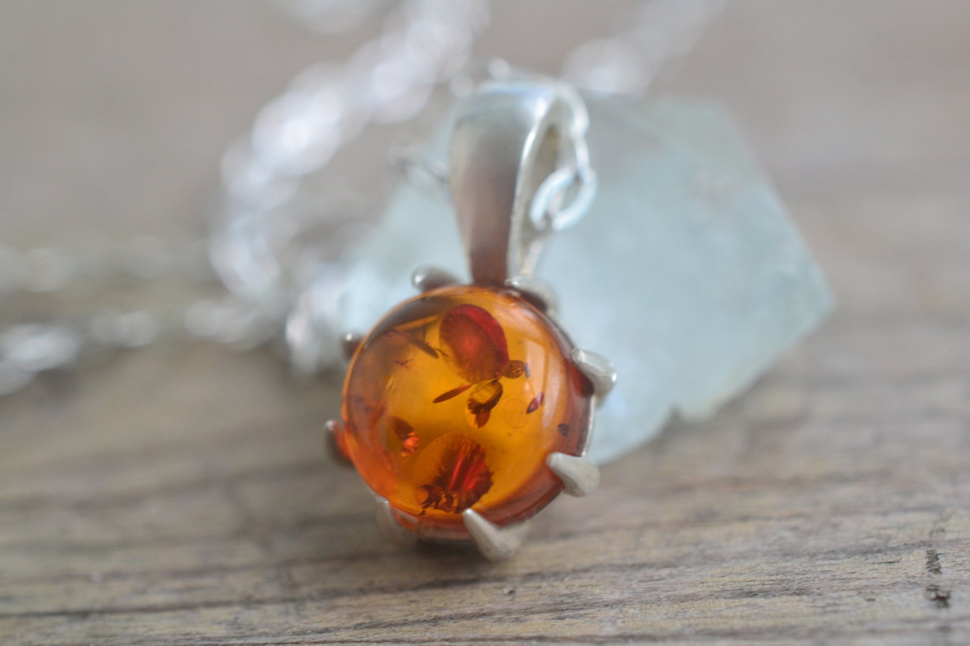 10mm Baltic Amber Pendant with 925 Silver Chain