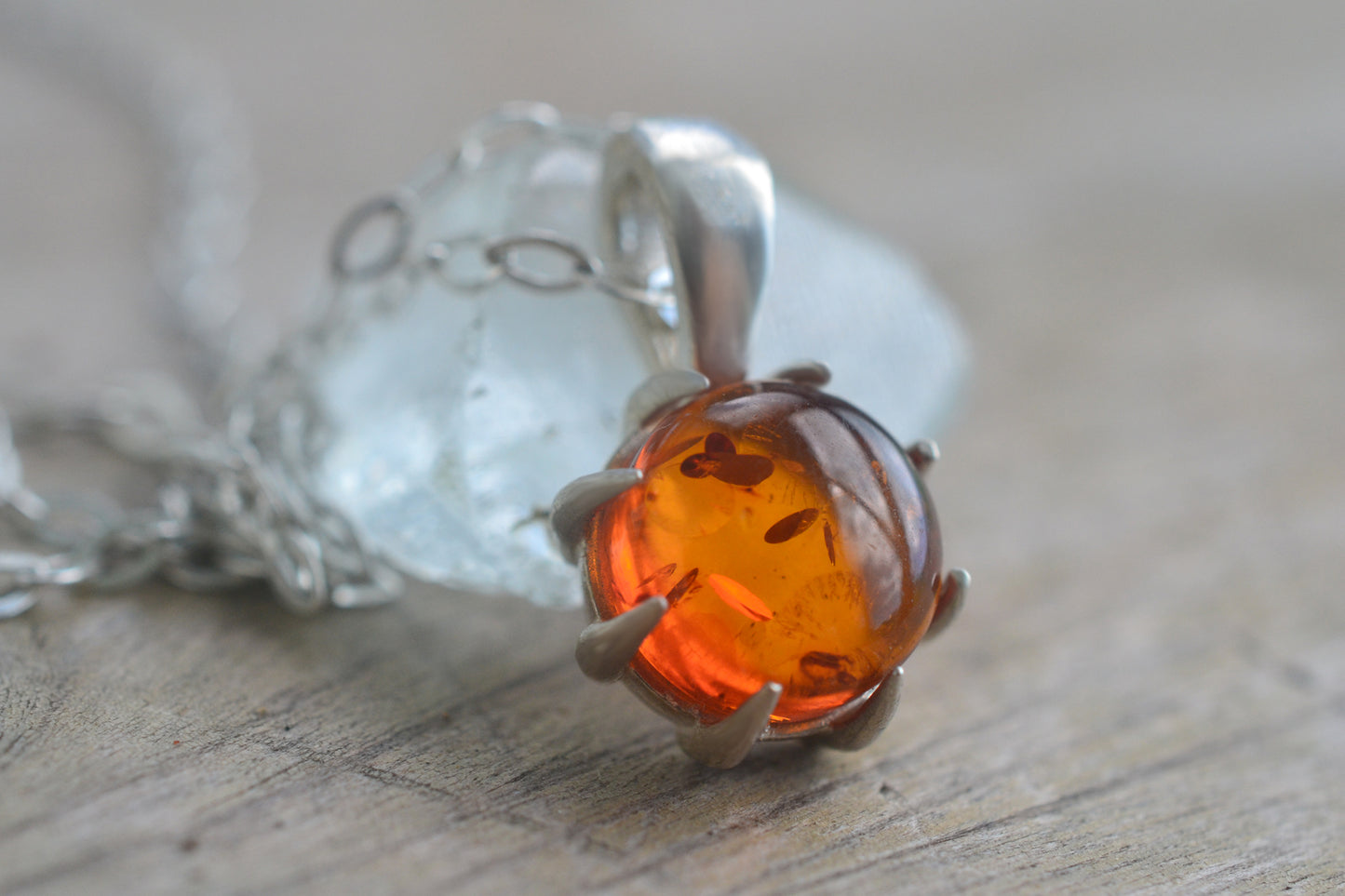 10mm Baltic Amber Pendant in 925 Sterling