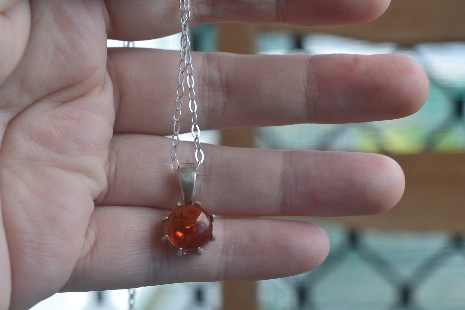 Dainty Baltic Amber Necklace in Sterling Silver