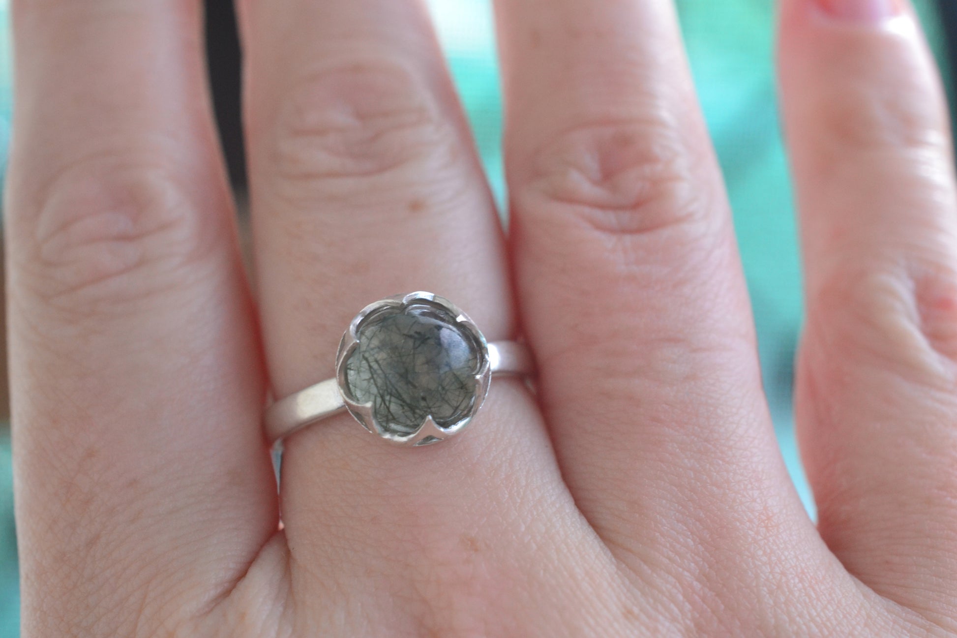 Simple Tourmalinated Quartz Bezel Ring in Silver