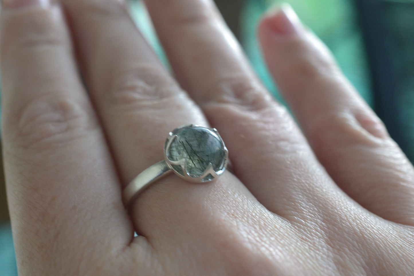 Unique Tourmalinated Quartz Ring in Sterling Silver