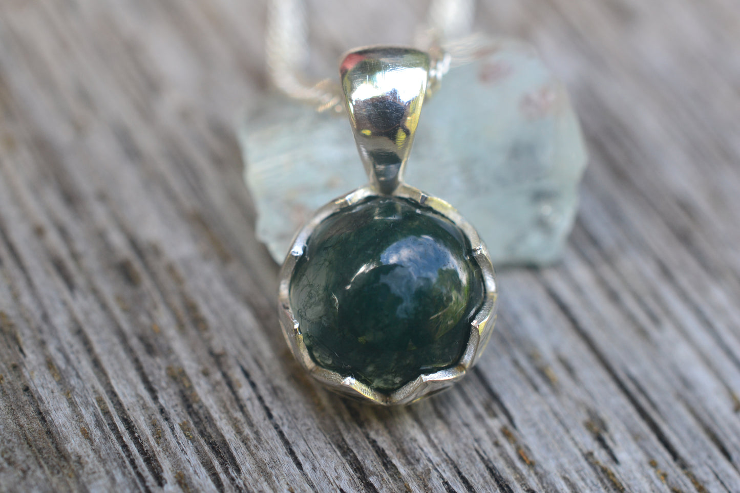 Moss Agate Necklace in 925 Silver