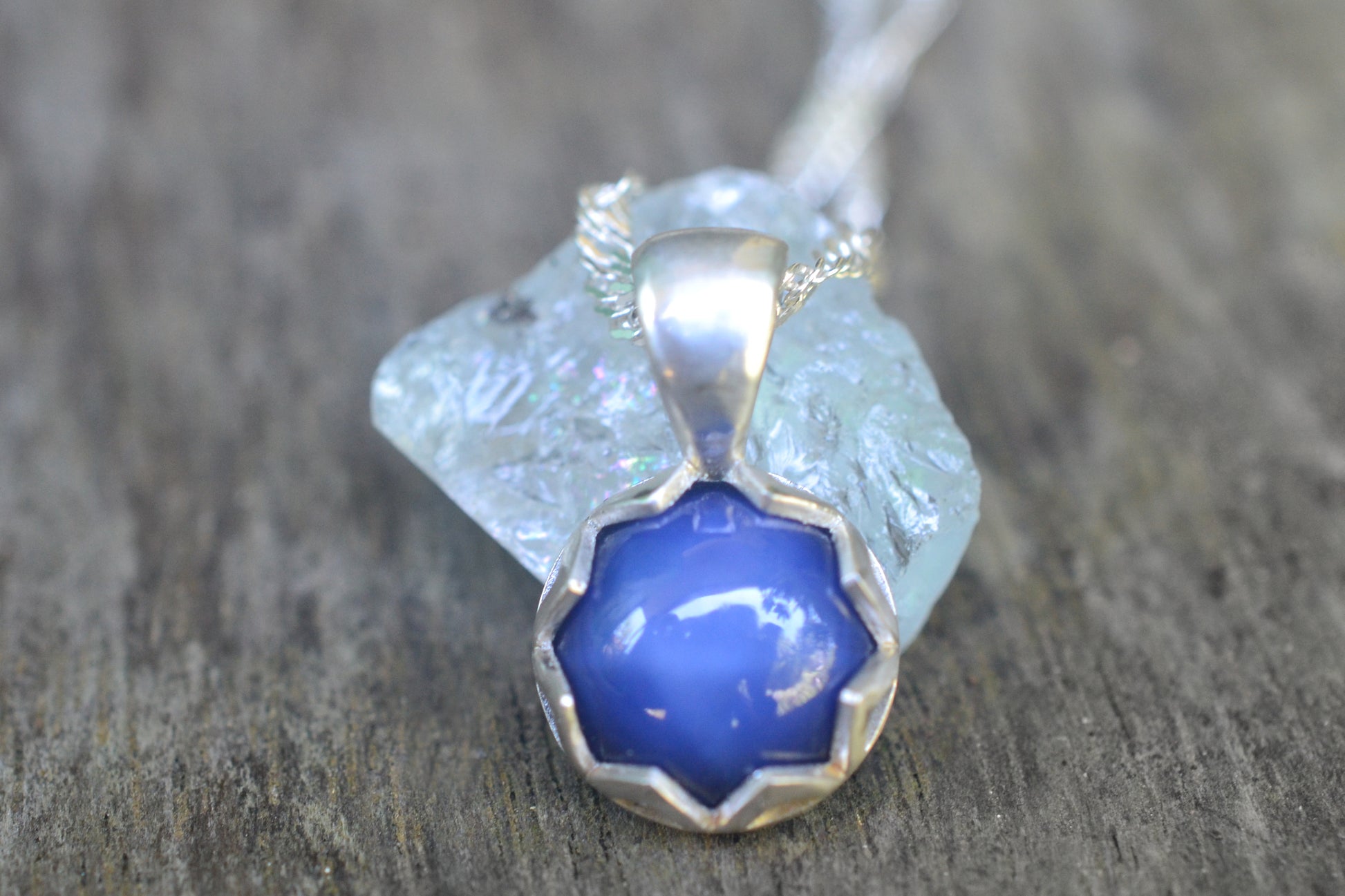 Blue Sapphire Pendant With Silver Chain