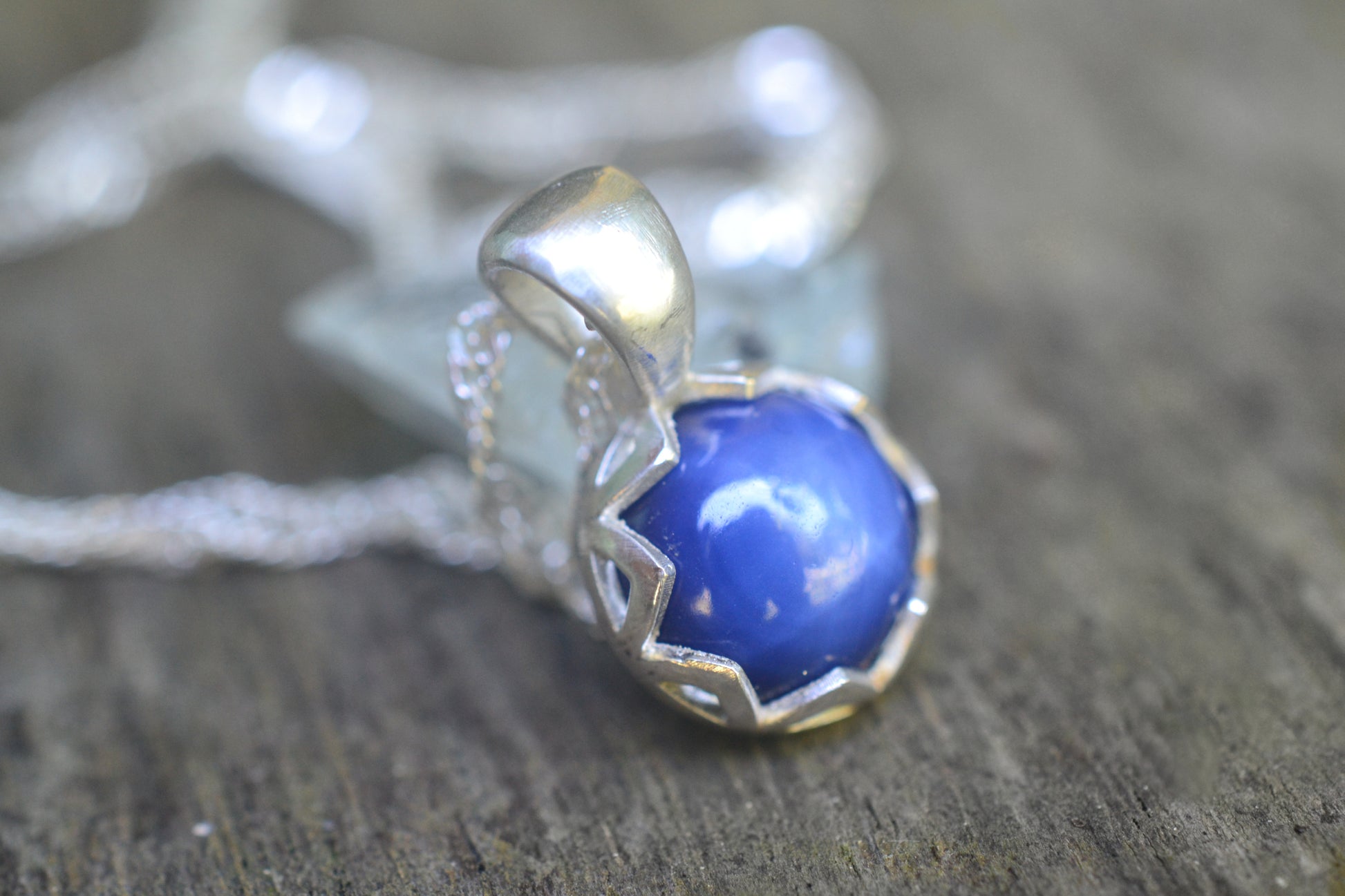 Blue Star Sapphire Bezel Necklace In Silver