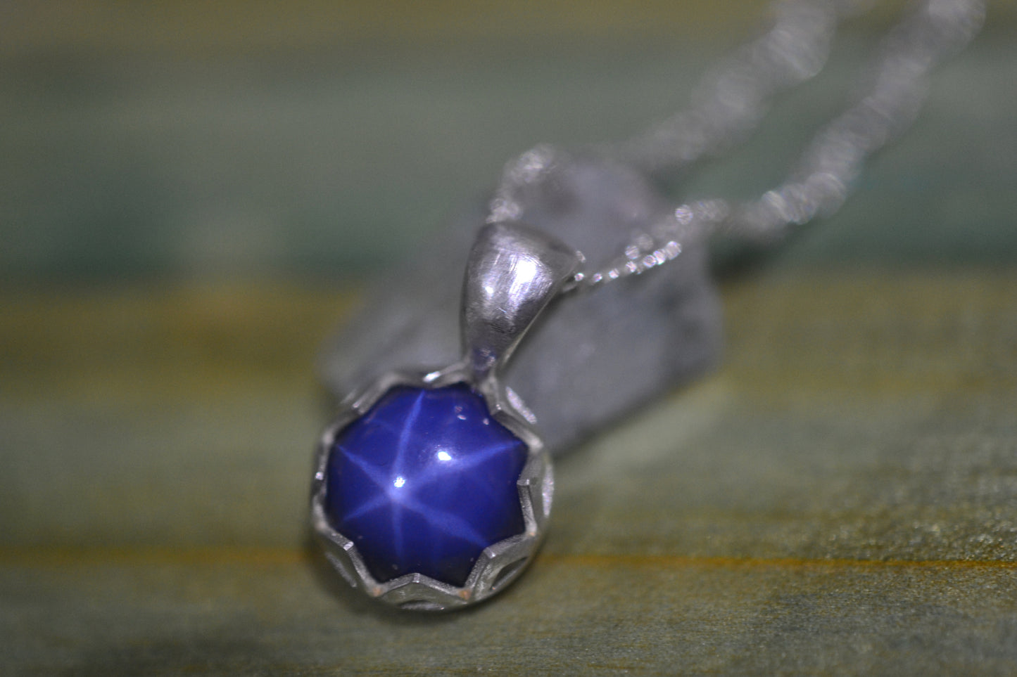 10mm Star Sapphire Cabochon Necklace in Silver