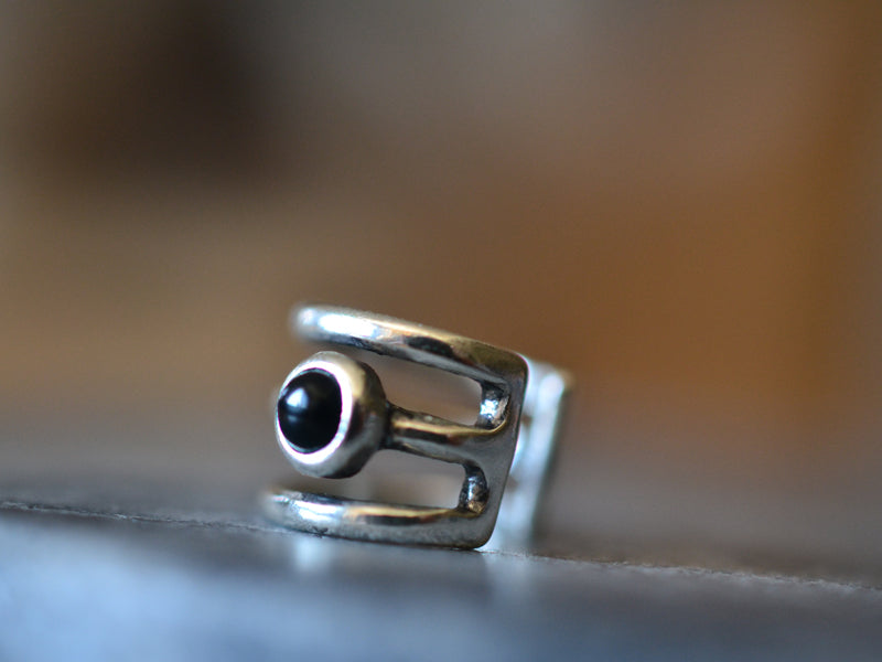Sterling Silver Ear Cuff With 3mm Black Onyx Stone